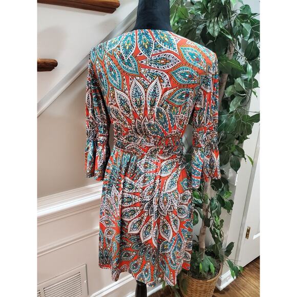 Enfocus Studio Women Multicolor Polyester V-Neck Long Sleeve Knee Length Dress 6 - Picture 6 of 13